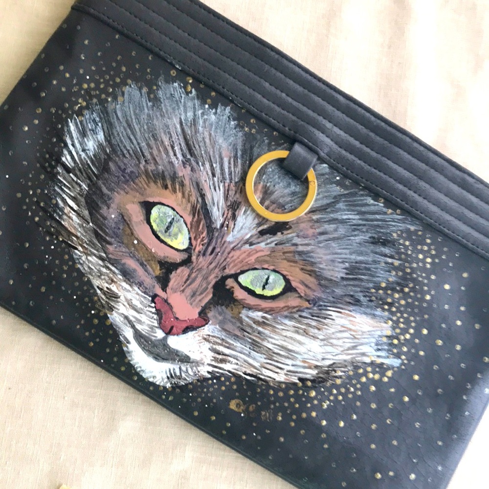 Handpainted clutch of a cat